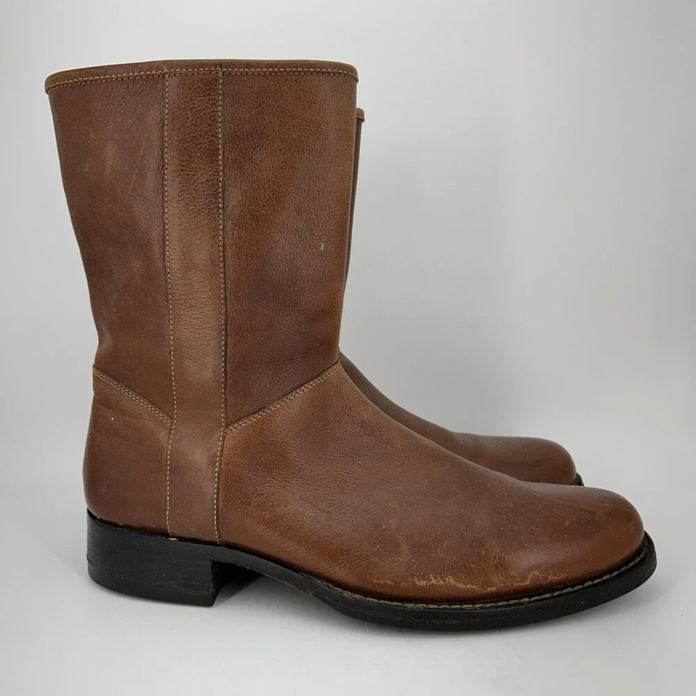 Cole Haan Boots Mens Size 10 M Brown Leather Mid Calf Zip Biker Lined Grip Sole